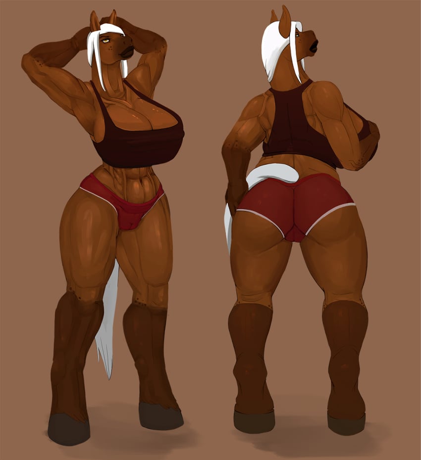 anthro cameltoe equid equine female keeltheequine mammal solo white_hair yellow_eyes