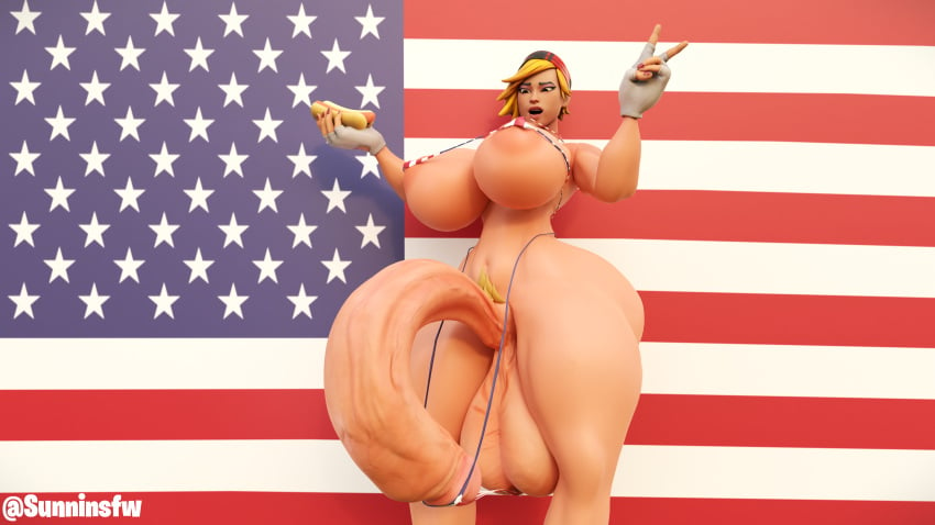 1futa 3d 4th_of_july american_flag blender blonde_hair futa_only futanari huge_ass huge_balls huge_breasts huge_butt huge_cock huge_testicles hung_futanari peace_sign pubic_hair self_upload small_bikini solo_futa sunninsfw sunny_(sunninsfw)