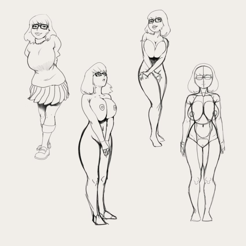 big_breasts black_and_white breasts busty cerealkiller4586_(shane_ballard) female female_focus female_only glasses hanna-barbera hourglass_figure large_breasts line_art nerd nerdy_female scooby-doo short_hair skecth sketch solo velma_dinkley wide_hips