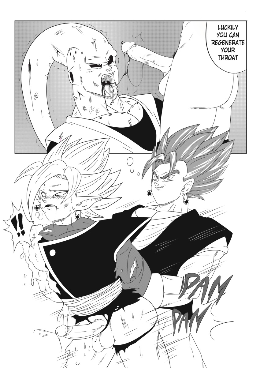 3boys anal_sex ass balls blood core_person deity deity_on_mortal dick dragon_ball dragon_ball_super dragon_ball_z erection fangs fellatio fused_zamasu gay gay_domination gay_sex majin_buu majinbuusama male/male/male male_only monochrome muscular open_mouth pecs penetration potara_earrings potara_fusion rough_sex sex shounen_jump sucking super_buu super_saiyan_blue tagme tongue tongue_out vegito zamasu