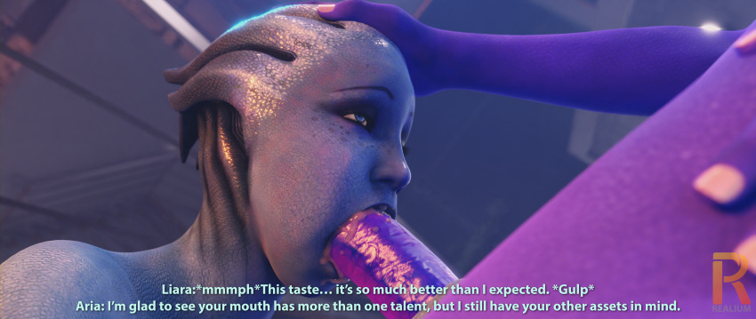 3d aria_t'loak asari asari_futanari blowjob blowjob_face blue_breasts blue_eyes blue_skin blue_tits breast_grab breast_squeeze breasts_out cheating cheating_girlfriend cheating_wife citadel comic_page cucked_by_futa cuckold dialogue dick_grab dick_on_face dominant dominant_futanari female futa_on_female futanari image_set kneeling liara_t'soni mass_effect netorare nipples ntr pov precum purple_skin realium3d self_upload story