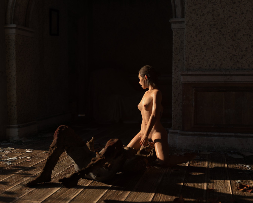 3d breasts brown_hair clicker clothed clothing damaged_clothes detailed_background ellie_(the_last_of_us) ellie_williams eyeless female female/female female_only fungus hair human infected laying_down light-skinned_female light_skin naughty_dog nipples nude open_mouth partially_clothed pleasure_face pubes sony_interactive_entertainment tattoo teeth teratophilia the_last_of_us the_last_of_us_2 yuri