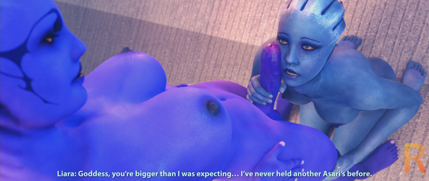 3d aria_t'loak asari asari_futanari blue_breasts blue_eyes blue_skin blue_tits breast_grab breast_squeeze breasts_out cheating cheating_girlfriend cheating_wife citadel comic_page cucked_by_futa cuckold dialogue dick_grab dick_on_face dominant dominant_futanari female futa_on_female futanari image_set kneeling liara_t'soni mass_effect netorare nipples ntr purple_skin realium3d self_upload story