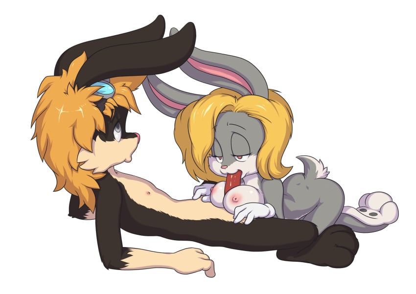 absurd_res blonde_hair breasts bugs_bunny duo fellatio female fembugs_bunny hair hi_res jekan_bunny lagomorph leporid looney_tunes male male/female mammal minum nipples oral penile rabbit sex transparent_background warner_brothers