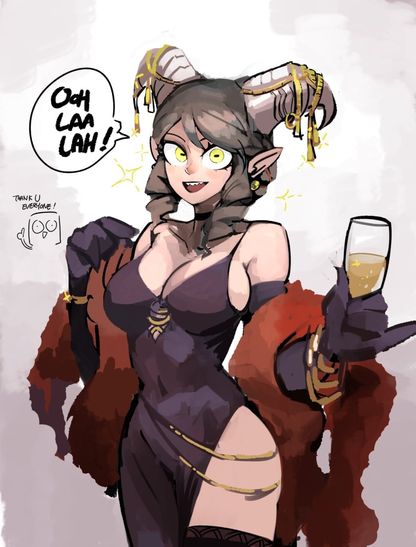 1girls 2021 33dot bare_shoulders breasts cleavage goat_girl goat_horns krampus krampus_(33dot) rule_63 solo solo_female thighs tight_clothing