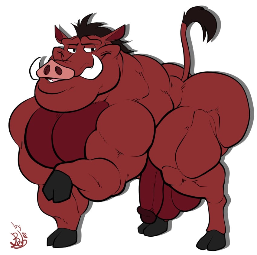 ass balls bedroom_eyes biceps big_butt bobthetanuki disney feral genitals hi_res male male_only mammal muscular narrowed_eyes pecs penis pumbaa seductive solo suid suina sus_(pig) tail the_lion_king tusks wild_boar