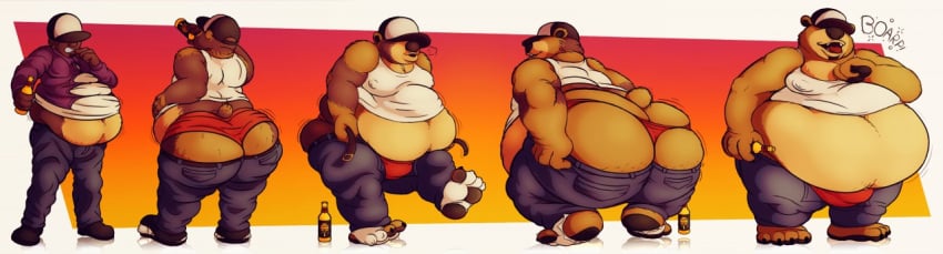 1boy after_transformation alcohol anthro ass ass_up beer beer_bottle belly belly_expansion belly_grab belly_overhang belly_tuft beverage big_belly big_butt bottle brown_bear brown_body brown_fur bubble_butt bulge burping butt_grab chubby_anthro chubby_cheeks chubby_male clothed clothed/nude clothing expansion eyeless feet from_behind_position from_front_position from_side fur hand_on_butt hindpaw huge_butt huge_hips huge_thighs hyper hyper_belly looking_back looking_down looking_pleasured male male_only mammal moobs motion_lines multicolored_body multicolored_fur muscle_shirt naked navel nude obese obese_anthro obese_male overweight overweight_anthro overweight_male paws pecs presenting presenting_hindquarters raised_tail rear_view sequence sex shirt solo solo_male sound_effects superchub thick_thighs thong topwear torn_clothing torn_shirt torn_topwear transformation transformation_sequence trucker trucker_hat tuft two_tone_body two_tone_fur underwear ursid ursine vetoknox weight_gain wide_hips