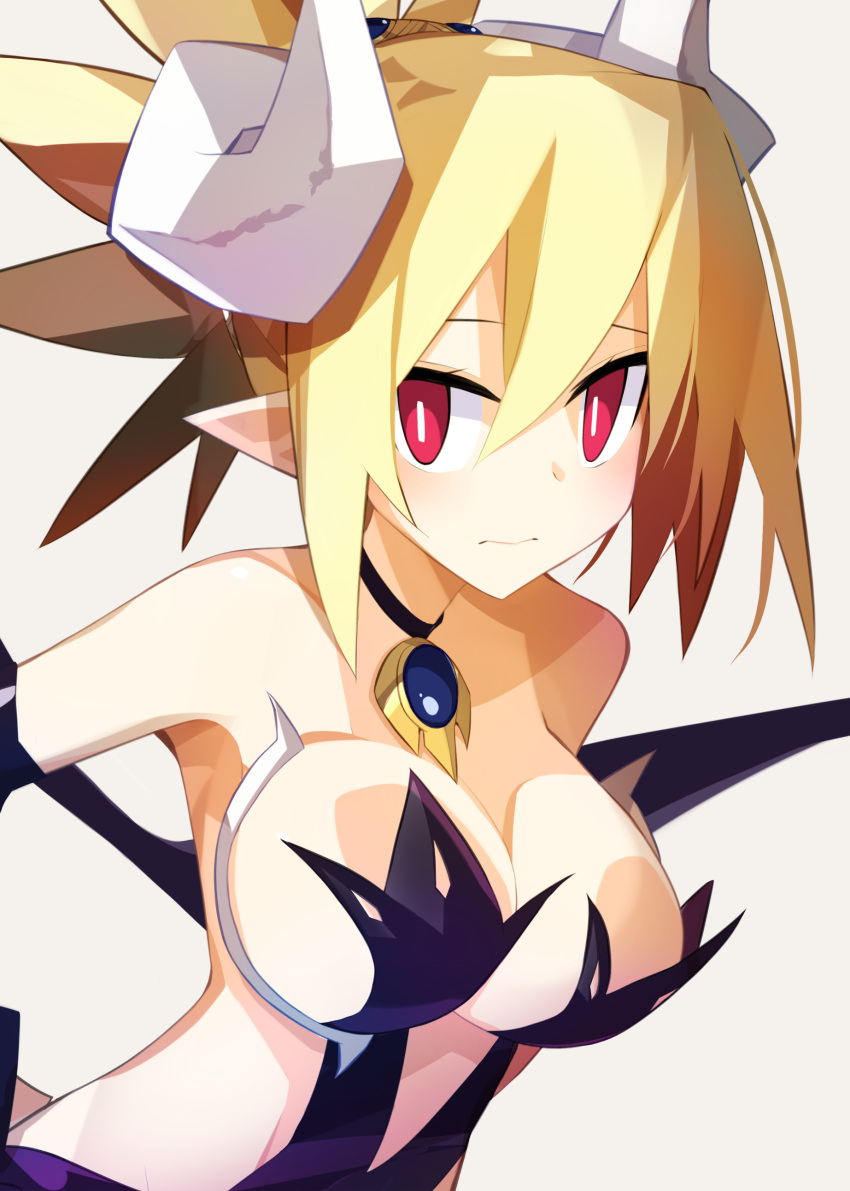 1girls blonde blush breasts demon demon_girl demon_horns demon_wings disgaea disgaea_2 disgaea_rpg embarrassed female_only la_pucelle_tactics large_breasts nanozenzen nippon_ichi_software overlord_priere rozalin skimpy_clothes