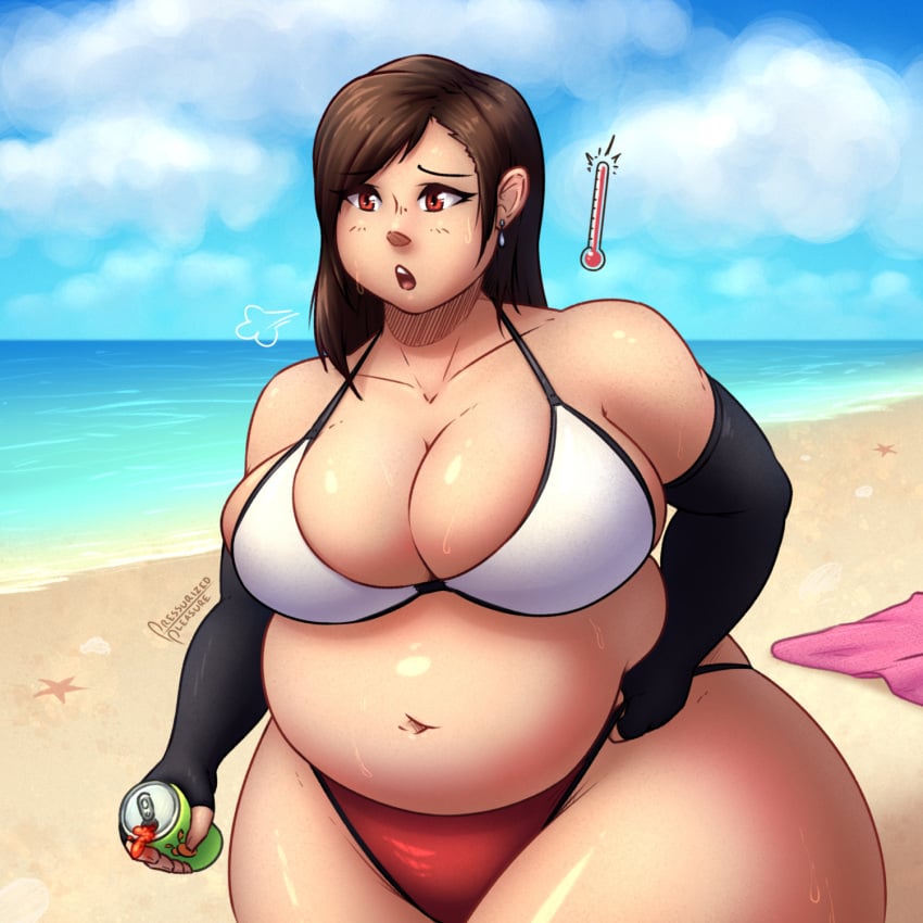 1girls bbw beach belly big_belly big_breasts bikini black_hair breasts chubby cleavage fat female final_fantasy final_fantasy_vii huge_breasts obese overweight pressurizedpleasure red_eyes solo_female sweat thick_thighs thighs tifa_lockhart wide_hips