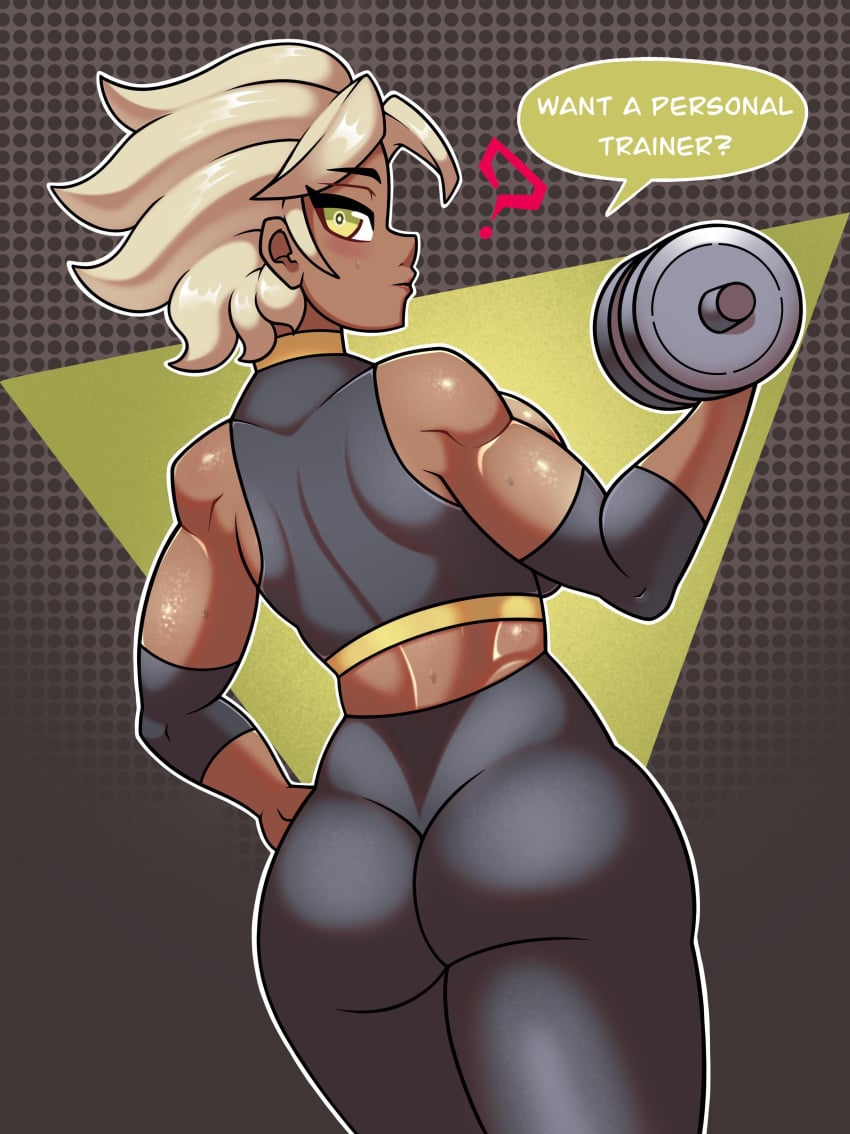 arslan_altan ass dark-skinned_female dark_skin looking_back muscular muscular_female owl_pie rwby short_hair sportswear thick_thighs yoga_pants