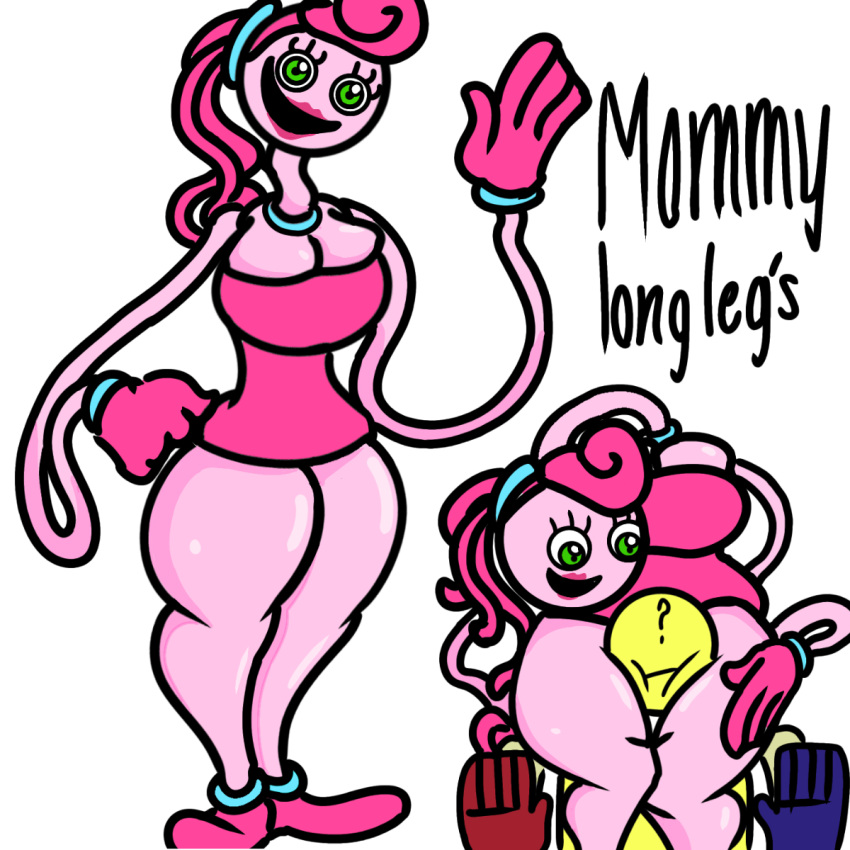 big_ass big_breasts big_butt green_eyes head_between_thighs mommy_long_legs pink_clothing pink_hair pink_skin poppy_playtime theycallmez thick_ass thick_legs thick_thighs