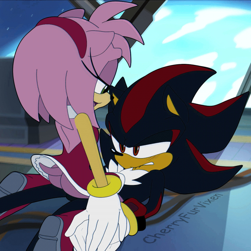 amy_rose animated anthro ass balls cherryfurvixen clothed clothed/nude clothed_female clothed_female_nude_male clothed_sex clothing cowgirl_position duo eulipotyphlan female female_on_top from_front_position genitals gif girl_on_top hedgehog hi_res male mammal mobian_(species) naked no_underwear nude nude_male on_bottom on_top sega sex shadow_the_hedgehog sonic_(series) sonic_the_hedgehog_(series) vaginal_penetration