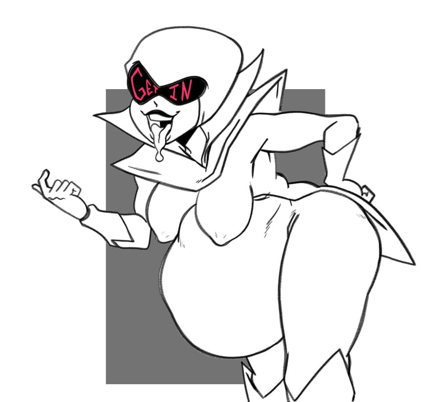 1girls belly big_belly big_breasts breasts deltarune female mr_rattleb0nes nipples open_mouth queen_(deltarune) robot same_size_vore tongue tongue_out vore