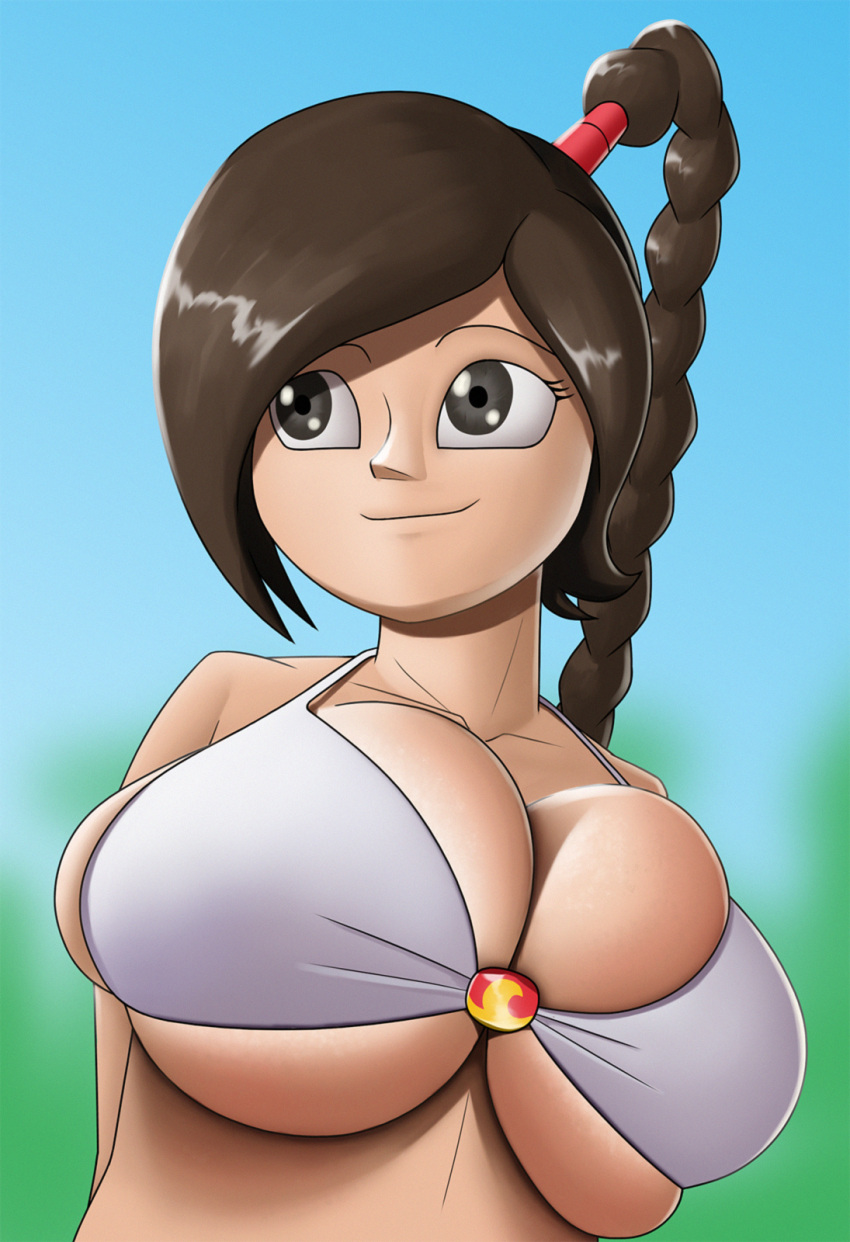 1girls avatar_the_last_airbender bare_shoulders big_breasts bikini bikini_top braided_hair breasts brown_eyes brown_hair cleavage creatiffy cute female female_only huge_breasts large_breasts skimpy skimpy_clothes solo solo_female straight_hair tight_clothes tight_clothing ty_lee underboob