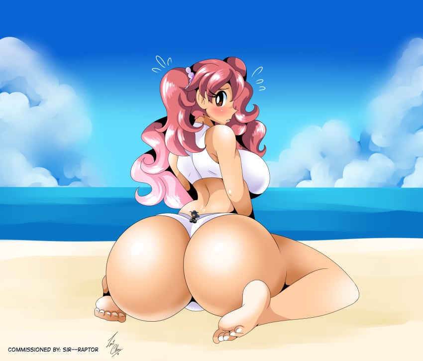 2girls aki_hinata ass beach big_ass bikini blush breasts bubble_ass bubble_butt huge_ass keroro_gunsou multiple_girls natsumi_hinata shrunken_woman thick_ass zantchan