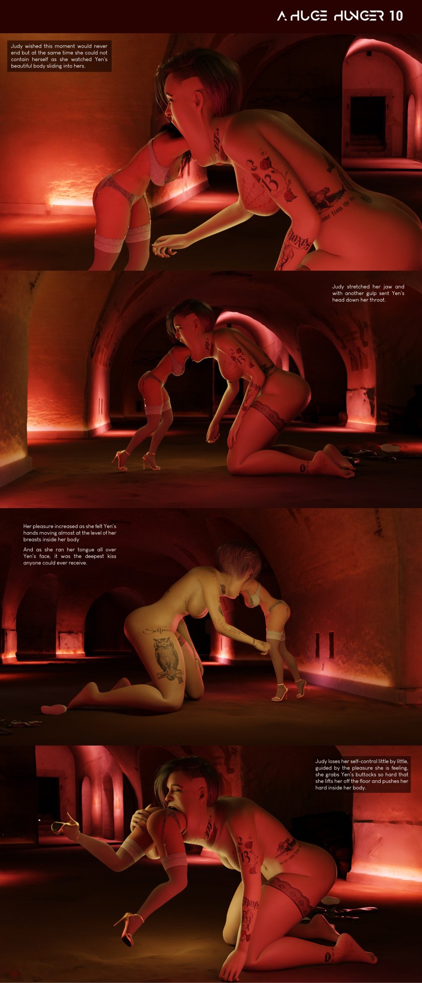 3d ass big_belly bra breasts bulge cd_projekt_red comic cyberpunk_2077 digestion dominant dominant_pred female female_pred giantess giantess_vore growth judy_alvarez large_breasts lepetitejane1111 medium_breasts mini_giantess multiple_prey naked nude nude_female nudity oral_sex stockings the_witcher_(series) the_witcher_3:_wild_hunt unwilling_prey vore yennefer