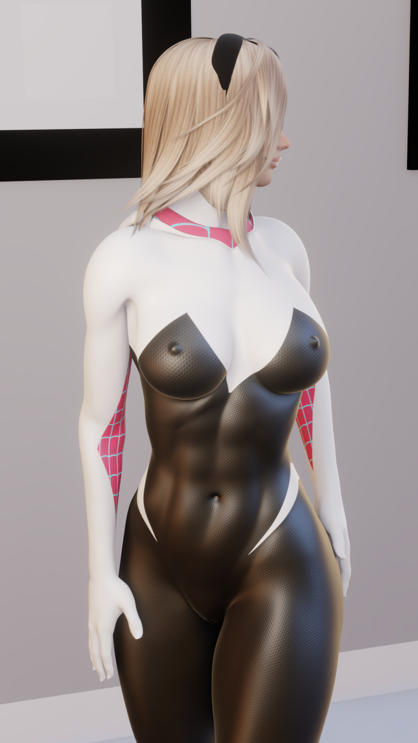 1girls 3d abs ass back bed bedroom big_ass big_butt blender blender_(software) blonde_hair bodysuit canchero765 clothed clothing curves curvy curvy_body curvy_female curvy_figure curvy_hips diadem eye_contact female female_only front_view green_eyes gwen_stacy hips human marvel marvel_comics mavixtious photo pov pov_eye_contact render rexoman343 short_hair solo spider-gwen spider-man spider-man_(series) suit white_background window wink