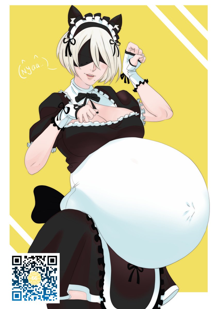 1girls belly big_belly big_breasts blindfold breasts clone66 clothing female female_only hairband huge_belly hyper_pregnancy light-skinned_female light_skin nier nier:_automata pregnant ready_to_pop short_hair solo solo_female standing white_hair yorha_2b