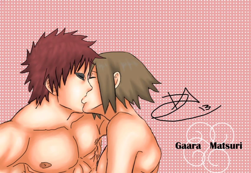 1boy1girl brown_hair closed_eyes debby_san gaara kissing long_hair makeup male/female mascara matsuri_(naruto) naruto naruto_(series) naruto_shippuden nipples no_eyebrows passionate passionate_kiss pecs red_hair romantic romantic_couple short_hair straight upper_body