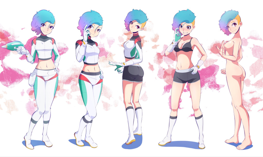 1girls blue_hair clothed clothing luna_(spacyluna) naked original_character spacyluna strip_game striped_clothing thejg