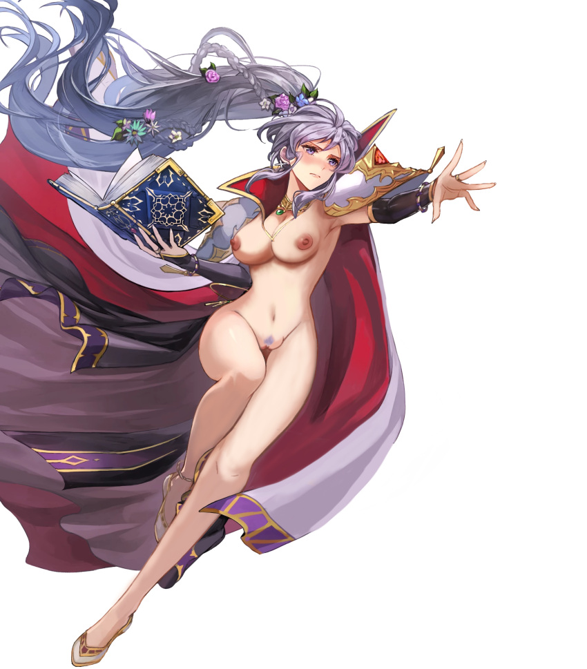 edit edited_official_artwork embarrassed erect_nipples fire_emblem fire_emblem:_genealogy_of_the_holy_war fire_emblem_heroes half-dressed ishtar_(fire_emblem) mage naked_footwear nude_edit purple_hair sole_female spellcaster timidbirb