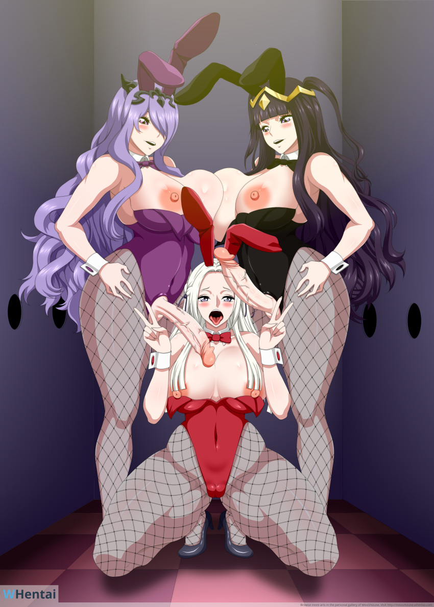 1girls 2futas alternate_costume asymmetrical_docking bangs big_breasts big_penis black_hair blue_eyes blush breast_press breasts breasts_out bunny_ears bunny_girl bunnysuit camilla_(fire_emblem) clothed clothing curvy edelgard_von_hresvelg erection fellatio female fire_emblem fire_emblem:_three_houses fire_emblem_awakening fire_emblem_fates fishnet_legwear fishnets futa_on_female futanari glory_hole huge_breasts human imminent_fellatio imminent_oral imminent_sex kneeling light-skinned_female light-skinned_futanari light_skin long_hair looking_at_viewer looking_down missshizune mostly_clothed nintendo nipples open_mouth oral partially_visible_vulva penis pink_eyes purple_eyes purple_hair smile squatting standing tharja_(fire_emblem) thick_thighs tongue tongue_out very_long_hair voluptuous white_hair wide_hips