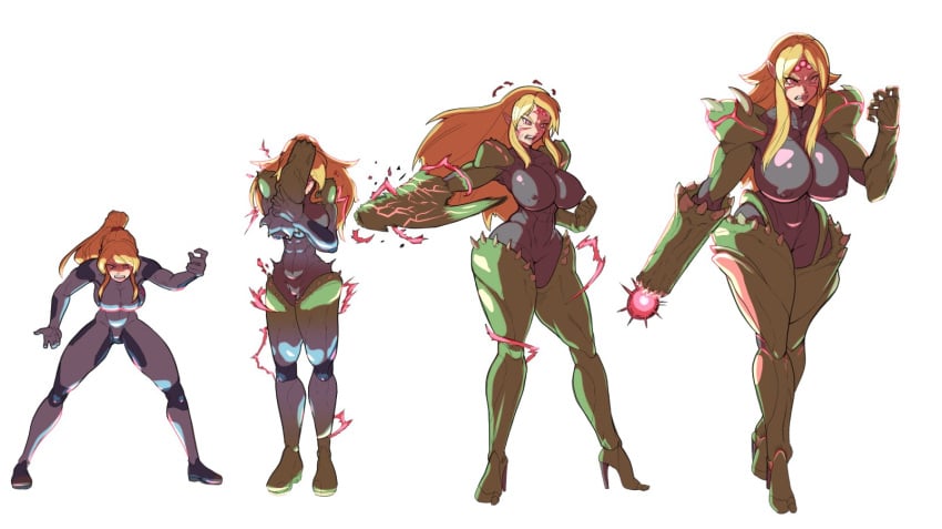 ass_expansion body_size_growth breast_expansion corruption eye_color_change female frozenaardvark growth growth_sequence hair_growth heeled_feet high_heeled_feet high_heels large_ass large_breasts metroid metroid_suit monsterification samus_aran the_varking thick_thighs thigh_expansion transformation transformation_sequence wide_hips