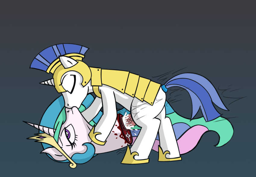 beheaded beheading crown cum dead death decapitated decapitated_head decapitation female_death gore guro kiss my_little_pony my_little_pony_friendship_is_magic neck_stump princess_celestia_(mlp) royal_guard_(mlp) royalty severed_head smooth_skin sperm throat_fuck