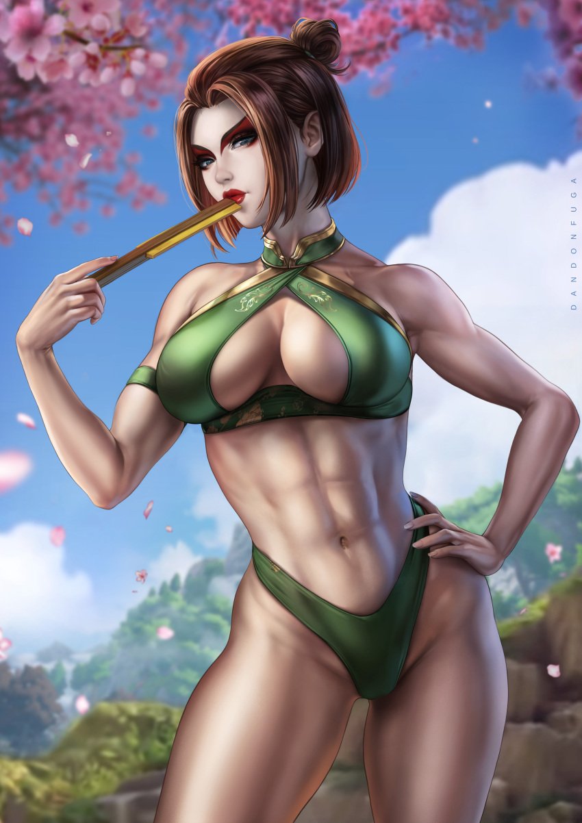 1girls abs absurd_res absurdres avatar_the_last_airbender bare_arms bare_hips bare_midriff bare_skin bare_stomach bare_thighs big_breasts blue_eyes breasts brown_hair busty child_bearing_hips cleavage clothed clothed_female clothing cute_face dandon_fuga facepaint fan female female_focus female_only fit fit_female folding_fan green_clothes green_clothing green_panties green_underwear hair_bun halter_top hand_on_hip hand_on_own_hip high_resolution highres hips holding_fan kyoshi_warrior large_breasts large_filesize light-skinned_female light_skin makeup mascara midriff muscular muscular_female navel nickelodeon panties pose posing red_lips red_lipstick short_hair shoulder_length_hair solo solo_female solo_focus standing stomach suki thick_thighs thighs toned toned_body toned_female underwear very_high_resolution white_facepaint