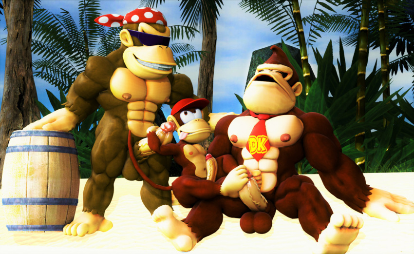 3d_(artwork) abs anthro anthro_on_anthro anthrofied balls ballsack bara boner bottomless bottomless_male completely_nude completely_nude_male diddy_kong donkey_kong donkey_kong_(series) dr.ivopingasnik erect_nipples erect_penis erection foot_fetish footjob funky_kong gay gay_sex handjob humanoid humanoid_genitalia humanoid_penis looking_at_partner looking_pleasured male male/male male_only masturbating masturbation muscular muscular_anthro muscular_male nipples nude nude_male pecs pectorals penis penis_out sfm source_filmmaker threesome tongue tongue_out veiny veiny_penis yaoi