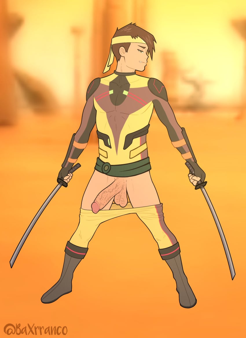 baxrranco boner cartoon_network code_lyoko erect_penis erection hard_on male_only pants_down posing swords teasing teen_boy ulrich_stern uncut veiny_penis