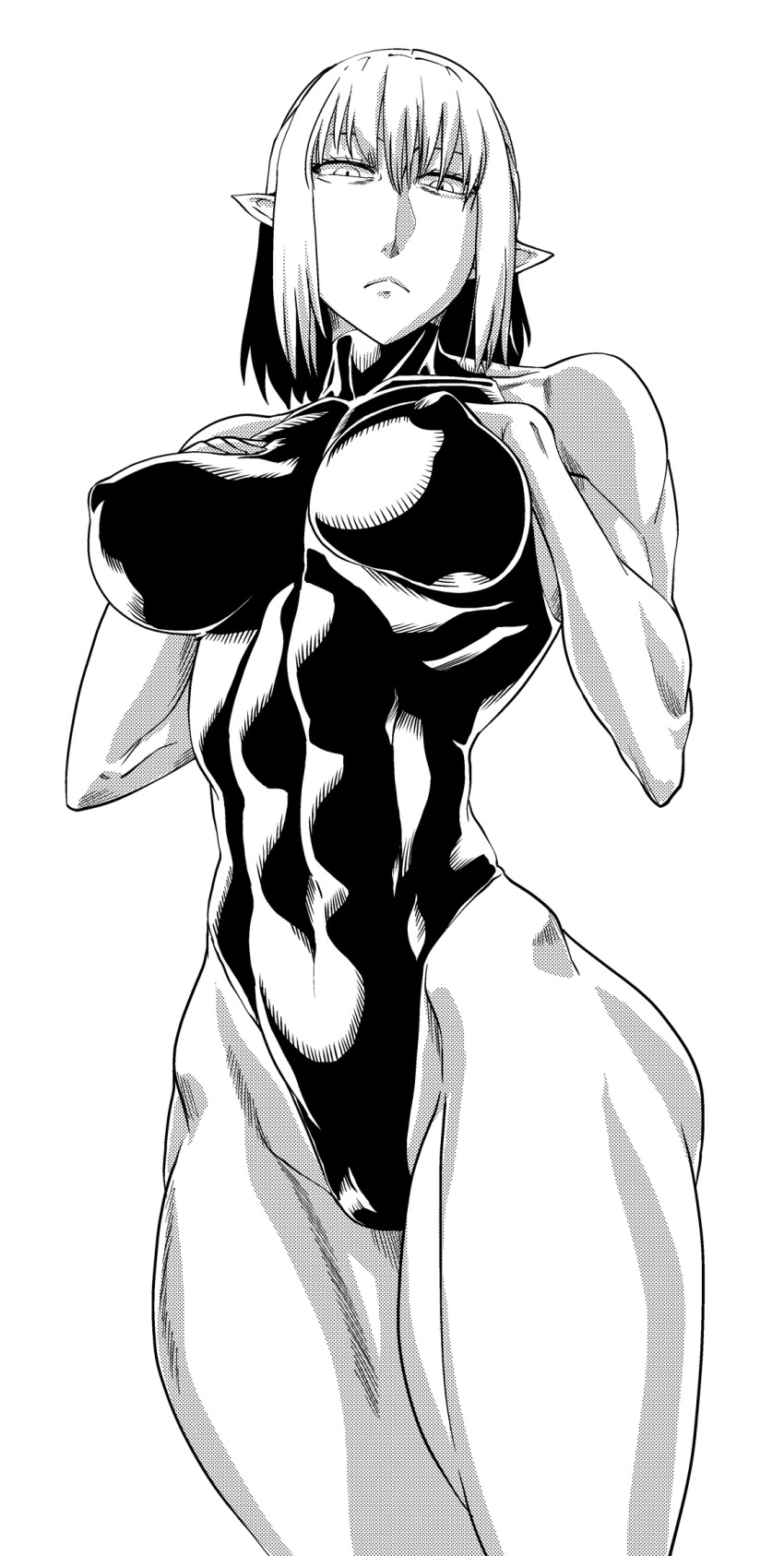 1girls black_and_white breasts jackasss leotard mizuhashi_parsee muscular muscular_female pointy_ears skin_tight tagme touhou