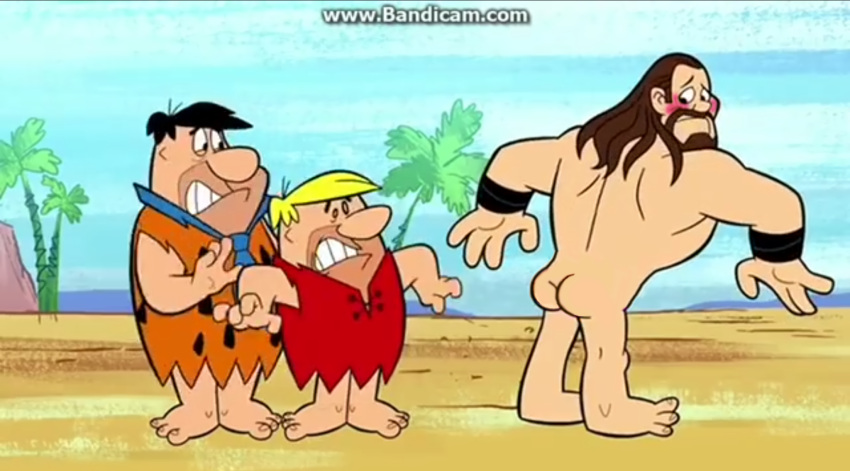 barney_rubble blonde_hair cm_punk drawfag drawthread_request edit edited fred_flintstone genitals hanna-barbera human male male_focus male_only muscular muscular_male naked nervous nude pecs screenshot screenshot_edit surprised the_flintstones unknown_artist