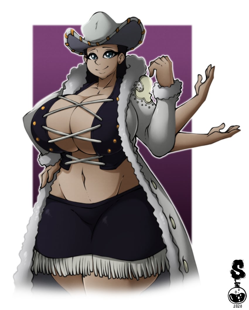 1girls 2020 4k abstract_background absurd_res akuma_no_mi belly_button big_breasts black_hair blue_eyes boob_window breasts cleavage_cutout coat cowboy_hat crop_top curvaceous curvy curvy_body curvy_female curvy_figure digital_drawing_(artwork) digital_media_(artwork) eyelashes female female_focus female_only fingers hana_hana_no_mi hand_on_hip hat hi_res huge_breasts looking_at_viewer midriff miss_all_sunday navel nico_robin one_piece pre-timeskip simple_background smile solo superix thick_thighs v-cut voluptuous watermark