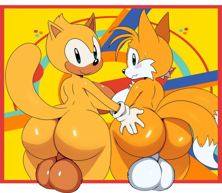 2022 2_tails 2futas :s absurdres animated anthro ass backsack balls big_ass big_balls big_butt black_nose blue_eyes blush breasts butt_grab canid canine clothing cute cute_face dipstick_tail duo edit exposed_torso fat flying_squirrel footwear fox furry futanari futanarization genderswap gloves hand_in_ass hand_on_butt handwear highres huge_ass huge_butt intersex large_breasts looking_back male_to_futa mammal membrane_(anatomy) mostly_nude multi_tail multicolored_tail nude orange_fur patagium ray_the_flying_squirrel rear_view rodent sciurid shortstack simple_background smile snopythepurv sonic_(series) sonic_mania sssonic2 sweat sweatdrop tails thick_thighs tree_squirrel white_background wide_hips yellow_fur