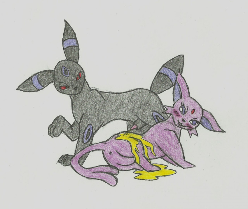 black_fur blush blush_lines color eeveelution espeon female feral fur male nintendo nude peeing peeing_on_another pokemon pokemon_(species) purple_fur red_eyes side_view tagme umbreon urinating urinating_male urination urine urine_on_body urine_on_legs urine_pool