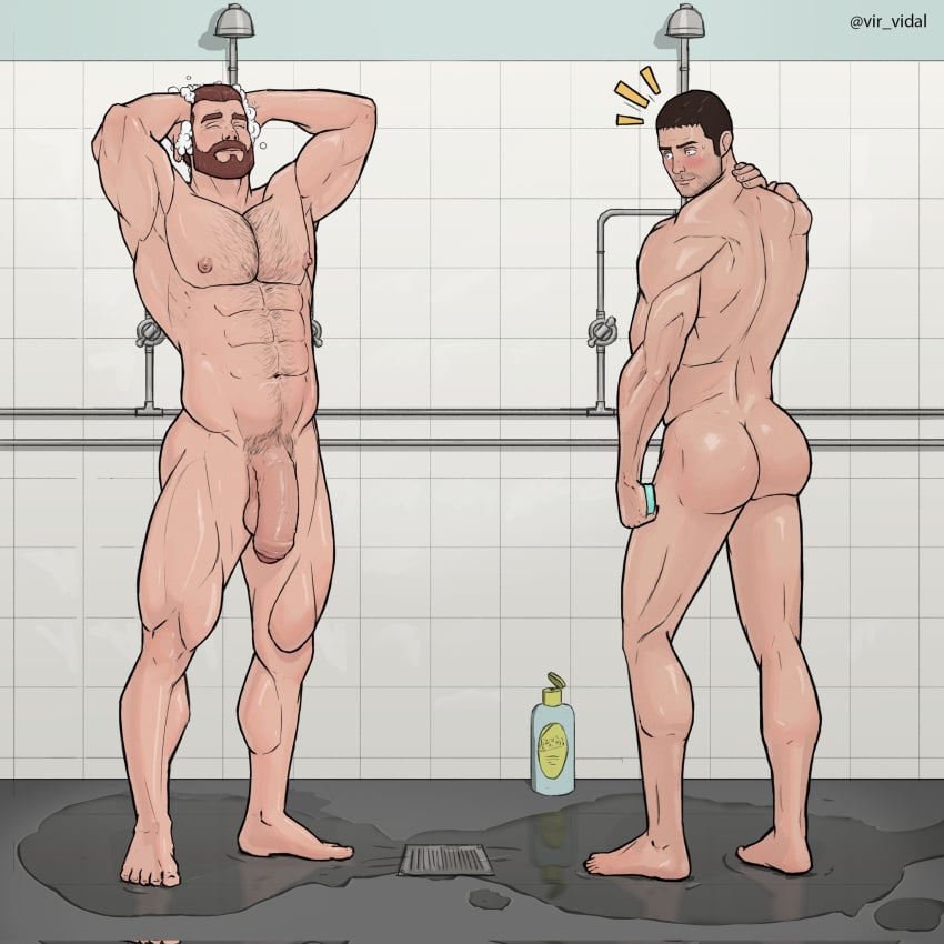 2boys abs absurdly_large_cock armpits ass back back_muscles back_view bara bara_ass barry_burton beard beard_stubble big_ass big_butt big_cock big_penis blush blushing brown_hair bubble_ass bubble_butt butt calves casual_nudity chest_hair chris_redfield closed_eyes communal_shower daddy dat_ass dilf eyes_closed facial_hair flaccid flaccid_penis hairy hairy_chest hairy_male hanging_penis huge_cock huge_penis human human_only indoors light-skinned_male light_skin long_penis looking_at_another's_penis looking_at_penis male male/male male_only mature mature_male muscles muscular muscular_calves muscular_male muscular_thighs naked nude nude_male pecs pubic_hair resident_evil sexual_tension shocked shower showering showering_together six_pack smooth_chest standing thick_ass thick_penis thick_thighs uncut vir_vidal washing_hair watching wet wet_body wet_skin