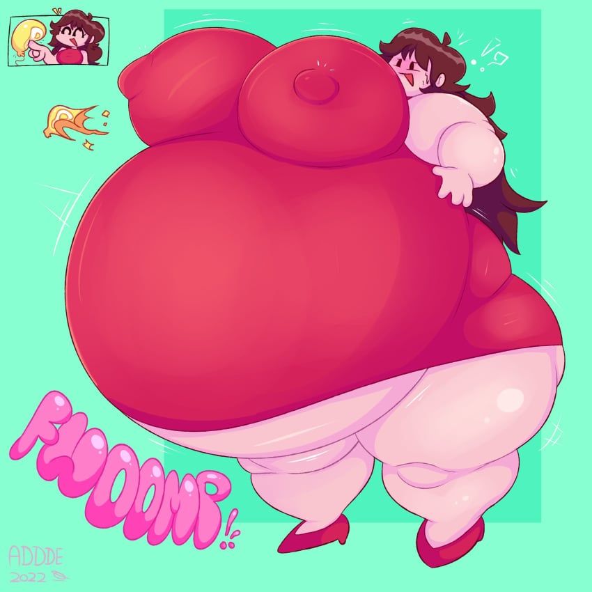 2022 4_fingers addde artist_signature ass_expansion balloon belly_expansion big_ass blush breast_expansion breasts breasts_bigger_than_head expansion fat female female_only fnf friday_night_funkin full_body full_body_inflation girlfriend_(friday_night_funkin) huge_breasts inflation inflation_fetish mario_(series) mega_inflation onomatopoeia p-balloon red_dress red_shoes signature super_mario_world swelling text watermark