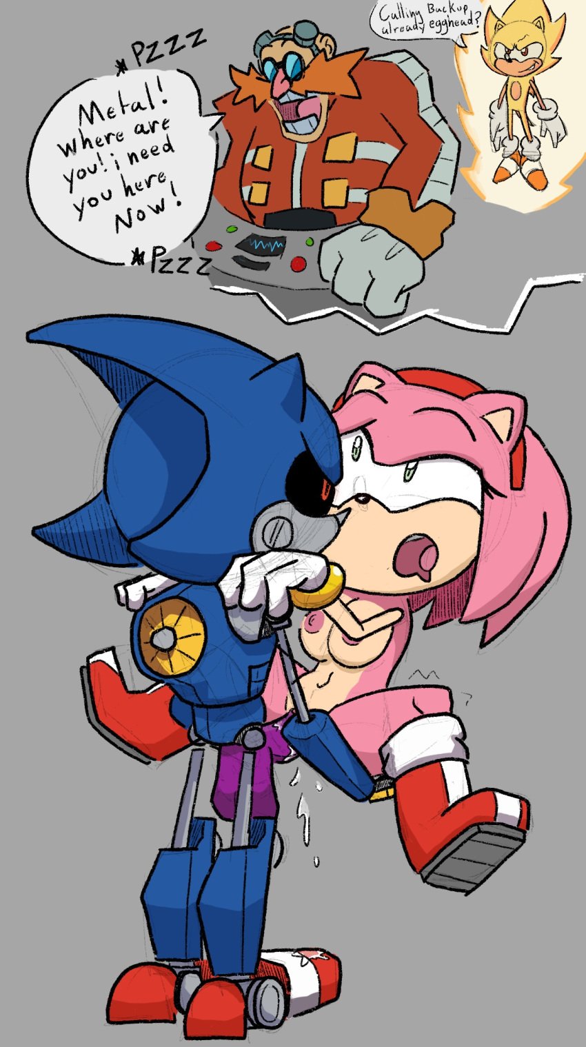 amy_rose dr_robotnik exposed_torso female footwear handwear humanoid male male/female metal_sonic mobian_(species) robot robot_humanoid robot_on_mobian sega sonic_(series) sonic_the_hedgehog sonic_the_hedgehog_(series) stand_and_carry_position standing_sex straight straight_sex vaginal vaginal_penetration