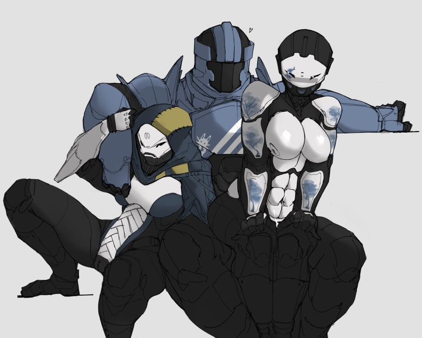 1boy 2girls ada-1 big_breasts breasts destiny_(game) destiny_2 elsie_bray exo_stranger expo faceless_male female female_focus guardian_(destiny) male spl4ts tagme titan_(destiny) topless topless_female