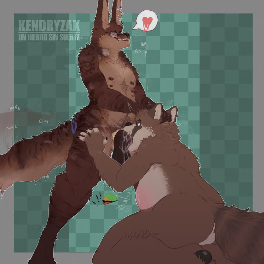 absurd_res anthro bodily_fluids canid canine cum cum_in_mouth cum_inside duo fellatio forced fox genital_fluids head_grab hi_res hierro_(kendryzak) hyaenid hybrid inflation inflation irrumatio kendryzak_(artist) knotting ludd male male/male mammal oral oral_knotting oral_penetration overweight overweight_male penetration penile procyonid raccoon sex spotted_hyena stomach_bulge surprised_expression tail_motion tailwag