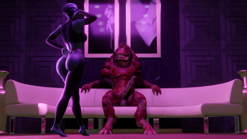 3d 3d_(artwork) 3d_model alien alien_girl alien_humanoid asari ass ass_focus big_balls big_penis blender blender_(software) blue_skin breasts darksky42069 erect_penis erection krogan liara_t'soni mass_effect private_room private_session seductive seductive_pose sexually_suggestive stripper tiptoes urdnot_wrex