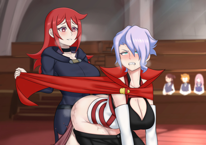 1futa 1girls all_fours audience big_breasts breasts cape clothed clothed_sex clothing croix_meridies drooling duo_focus female futanari human light-skinned_female light-skinned_futanari light_skin little_witch_academia mostly_clothed purple_hair red_eyes red_hair resolution_mismatch rolling_eyes seinz0 sex standing sweat ursula_callistis vaginal_penetration vaginal_sex