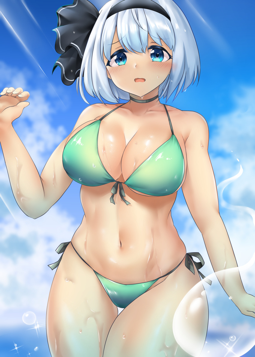 1girls beach big_breasts bikini poke200 tagme touhou youmu_konpaku