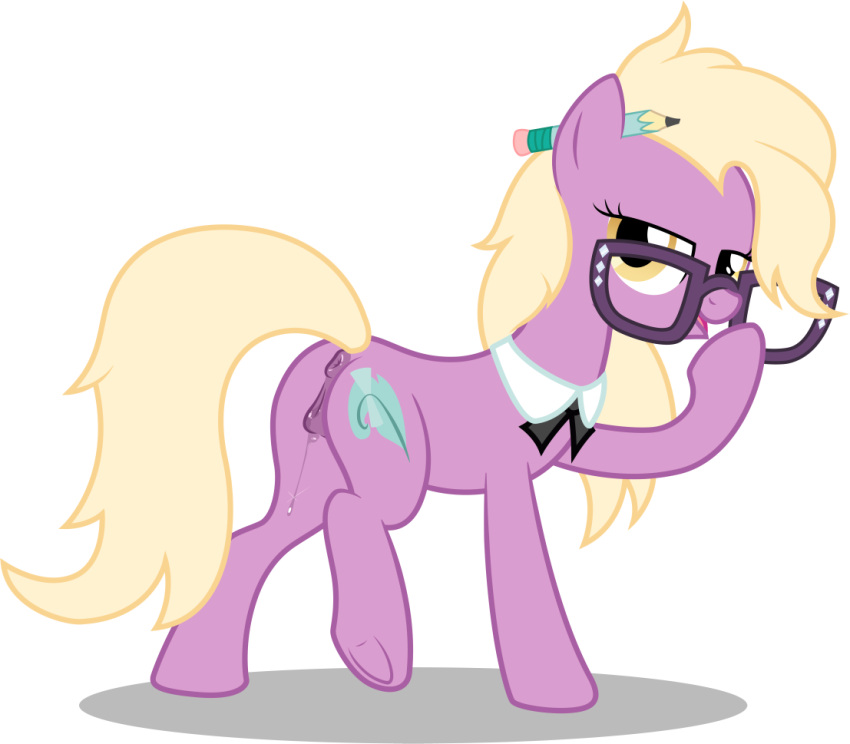 alpha_channel anus ass blonde_hair bodily_fluids cutie_mark equid equine eyewear facelessjr female friendship_is_magic fur genital_fluids genitals glasses grace_manewitz_(mlp) hair hasbro horse looking_back mammal my_little_pony on_model pencil_(disambiguation) pencil_behind_ear pony purple_body purple_fur pussy pussy_juice yellow_eyes