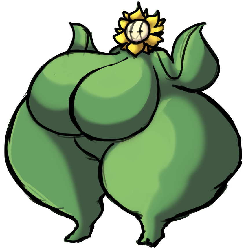 2d 2d_(artwork) ass ass_bigger_than_body ass_bigger_than_breasts ass_bigger_than_head atsuinekowo big_breasts breasts breasts_bigger_than_head female flower green_body green_skin huge_boobs huge_breasts huge_hips hyper_fat hyperfat leaf_arms leaf_hands no_background plant pokemon shrug shrugging smile smiling standing sunflora thick_thighs wide_hips