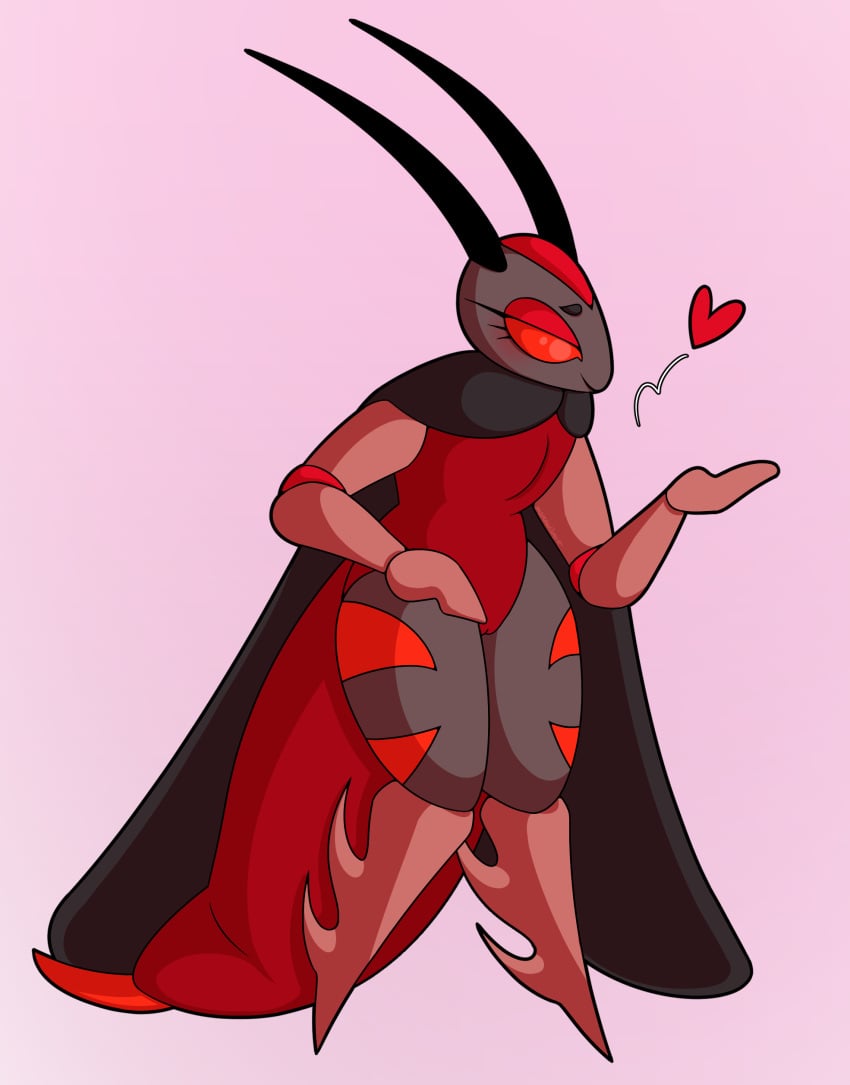 <3 absurd_res absurd_resolution absurdres antennae anthro_only big_eyes black_antennae black_cape black_cloak blowing_kiss bodysuit bug_fables cape cel_shading cloak closed_mouth closed_smile clothed clothed_anthro clothed_female colored cricket cricketly digital_drawing_(artwork) digital_media_(artwork) empty_eyes eyelashes female female_anthro female_only full-length_portrait fully_clothed fully_clothed_anthro fully_clothed_female half-closed_eyes happy high_res high_resolution highres monotone_eyes portrait purple_background red_bodysuit red_clothing red_eyes red_heart red_theme shaded simple_background smile solo solo_anthro solo_female standing tagme three-quarter_view toony vagina