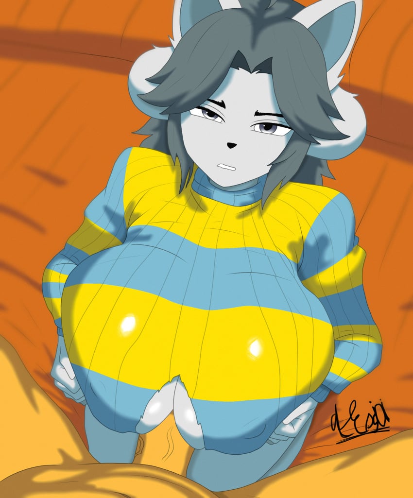 1boy1girl 1boys 1girls 2026 2d absurd_res alexjoi anthro big_breasts blush boobjob boobs boobs_out breasts breasts_bigger_than_head cleavage covered_nipples curvy curvy_body curvy_female curvy_figure cute deltarune digital_drawing_(artwork) digital_media_(artwork) domestic_cat feline female female_focus fur furry grey_fur hair hi_res huge_breasts large_breasts paizuri paizuri_under_clothes ripped_clothes ripped_clothing sweater temmie temmie_(species) temmie_(undertale) thick_thighs thighhighs thighs titjob undertale undertale_(series) undertale_fanfiction