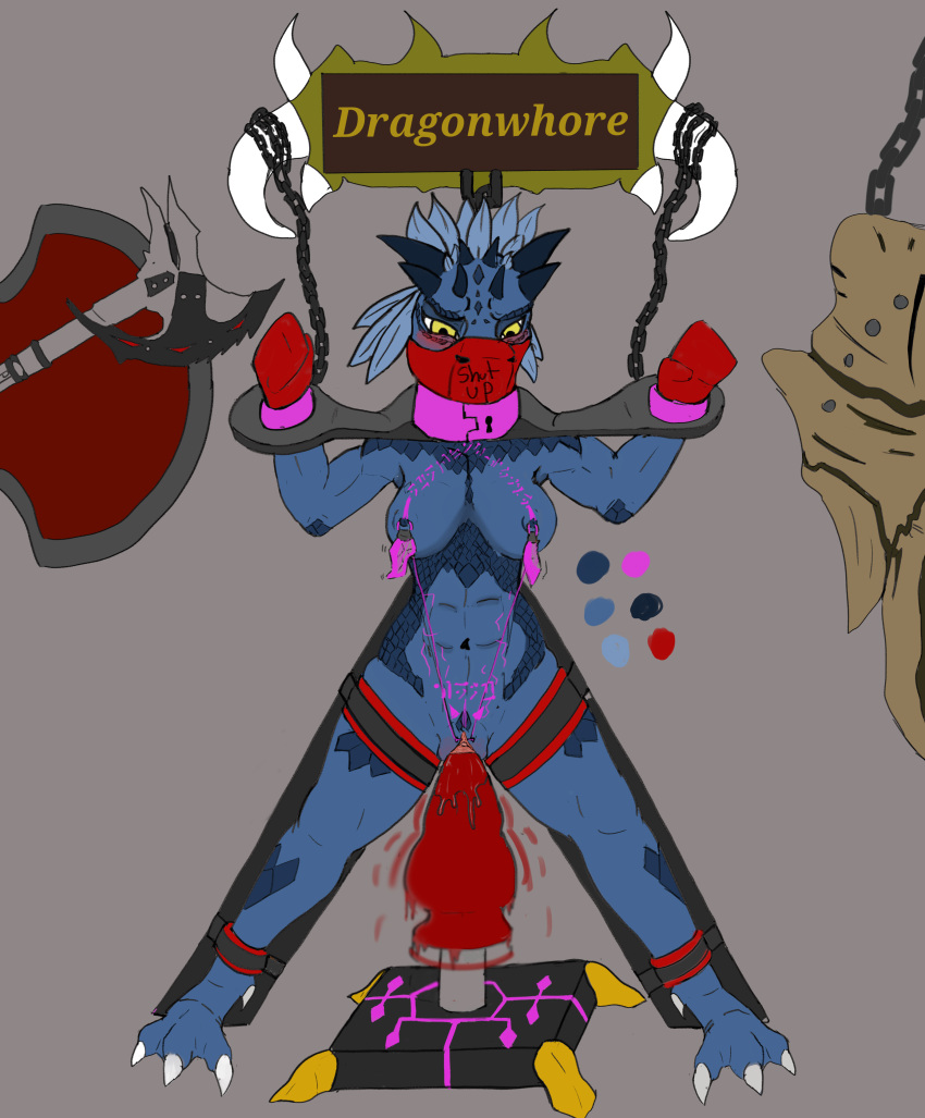 1girls absurd_res anthro argonian aroused award bethesda_softworks blush bondage bound chains clitoris clitoris_piercing collar female female_only forced fucking_machine gag_bondage gag_mask genital_piercing genitals hi_res immobilization low_quality machine magic nipple_piercing nipples piercing restraints ruum scalie sex_machine skyrim slave solo solo_female tattoo the_elder_scrolls trophy video_games