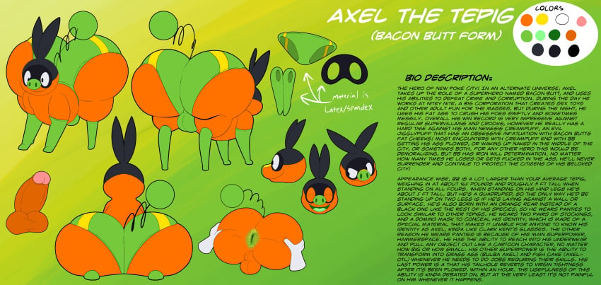 all_fours anus axel_the_tepig bacon_butt_(tepigfan101) eye_mask generation_5_pokemon model_sheet nintendo pokemon pokemon_(species) superhero_mask tepig tepigfan101